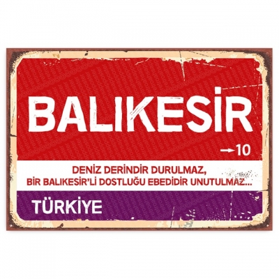 Balıkesir Retro Şehir Tabelası- ahşap retro poster