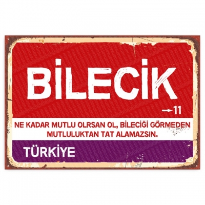 Bilecik Retro Şehir Tabelası- ahşap retro poster