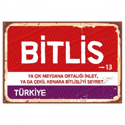 Bitlis Retro Şehir Tabelası- ahşap retro poster