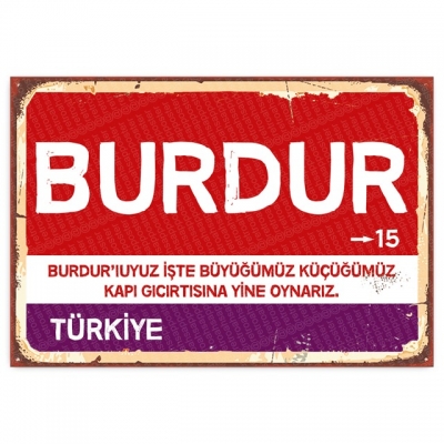 Burdur Retro Şehir Tabelası- ahşap retro poster