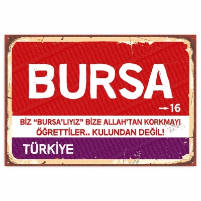 Bursa Retro Şehir Tabelası- ahşap retro poster