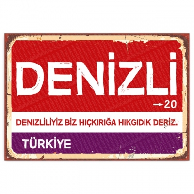 Denizli Retro Şehir Tabelası- ahşap retro poster