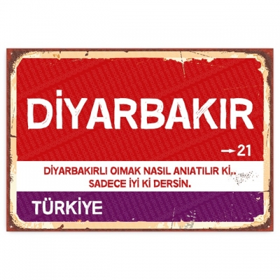 Diyarbakır Retro Şehir Tabelası- ahşap retro poster
