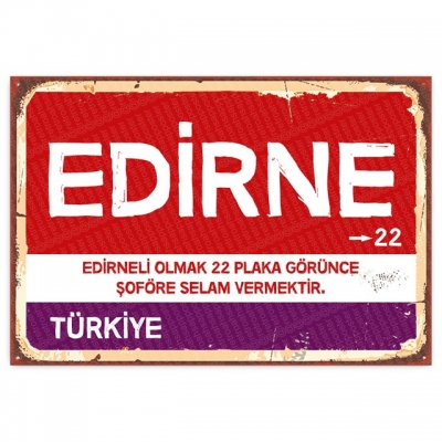 Edirne Retro Şehir Tabelası- ahşap retro poster