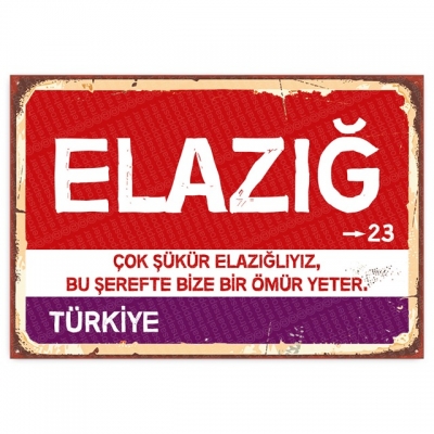 Elazığ Retro Şehir Tabelası- ahşap retro poster