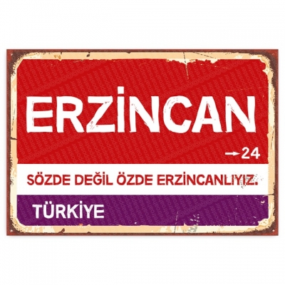 Erzincan Retro Şehir Tabelası- ahşap retro poster