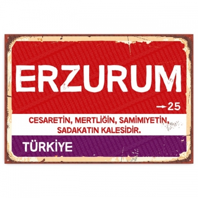 Erzurum Retro Şehir Tabelası- ahşap retro poster