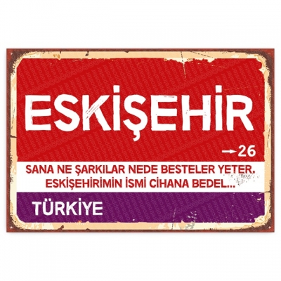 Eskişehir Retro Şehir Tabelası- ahşap retro poster