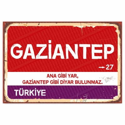 Gaziantep Retro Şehir Tabelası- ahşap retro poster