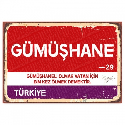 Gümüşhane Retro Şehir Tabelası- ahşap retro poster