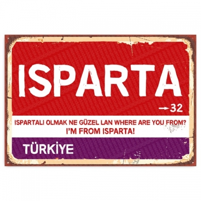 Isparta Retro Şehir Tabelası- ahşap retro poster