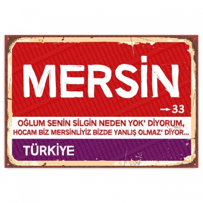 Mersin Retro Şehir Tabelası- ahşap retro poster