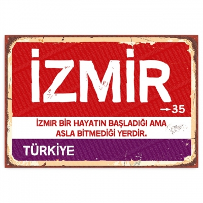 İzmir Retro Şehir Tabelası- ahşap retro poster