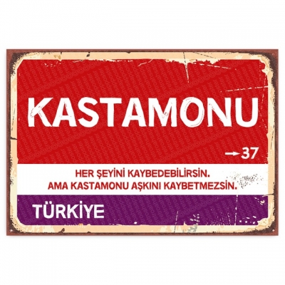 Kastamonu Retro Şehir Tabelası- ahşap retro poster