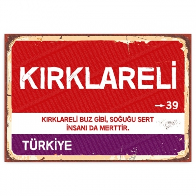 Kırklareli Retro Şehir Tabelası- ahşap retro poster