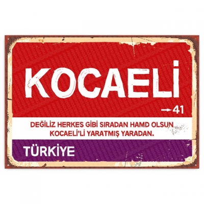 Kocaeli Retro Şehir Tabelası- ahşap retro poster