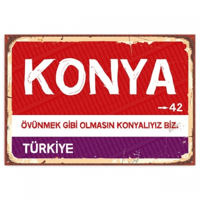 Konya Retro Şehir Tabelası- ahşap retro poster