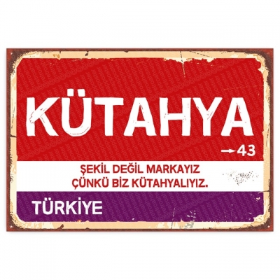 Kütahya Retro Şehir Tabelası- ahşap retro poster