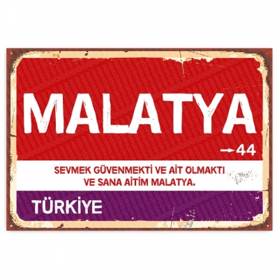Malatya Retro Şehir Tabelası- ahşap retro poster