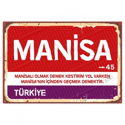 Manisa Retro Şehir Tabelası- ahşap retro poster