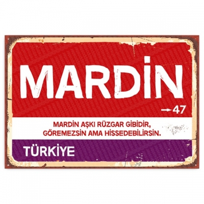 Mardin Retro Şehir Tabelası- ahşap retro poster