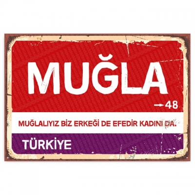 Muğla Retro Şehir Tabelası- ahşap retro poster