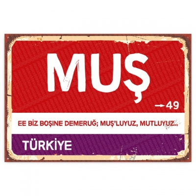 Muş Retro Şehir Tabelası- ahşap retro poster