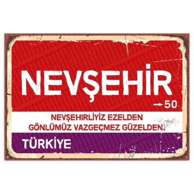 Nevşehir Retro Şehir Tabelası- ahşap retro poster