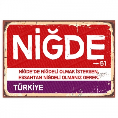 Niğde Retro Şehir Tabelası- ahşap retro poster