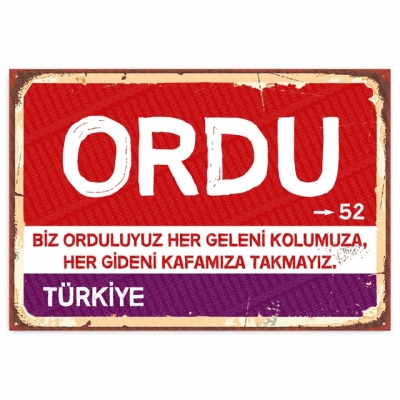 Ordu Retro Şehir Tabelası- ahşap retro poster