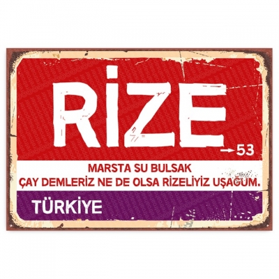 Rize Retro Şehir Tabelası- ahşap retro poster