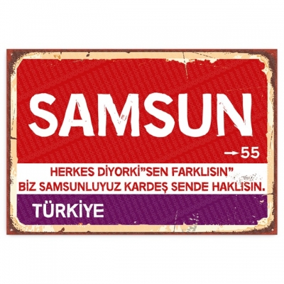 Samsun Retro Şehir Tabelası- ahşap retro poster