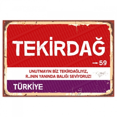 Tekirdağ Retro Şehir Tabelası- ahşap retro poster
