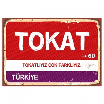 Tokat Retro Şehir Tabelası- ahşap retro poster