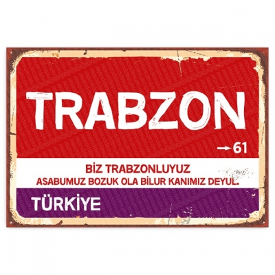 Trabzon Retro Şehir Tabelası- ahşap retro poster