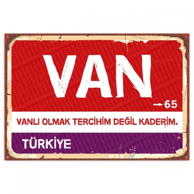 Van Retro Şehir Tabelası- ahşap retro poster