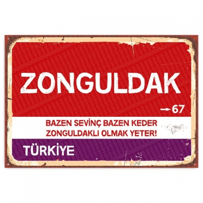 Zonguldak Retro Şehir Tabelası- ahşap retro poster