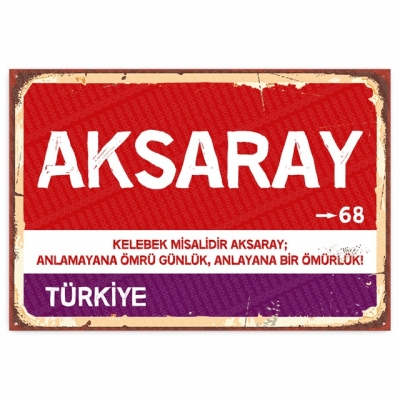 Aksaray Retro Şehir Tabelası- ahşap retro poster