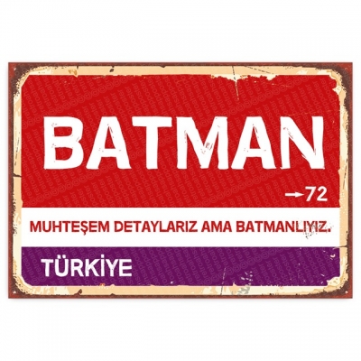 Batman Retro Şehir Tabelası- ahşap retro poster