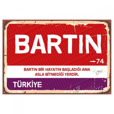 Bartın Retro Şehir Tabelası- ahşap retro poster