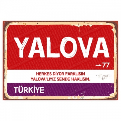 Yalova Retro Şehir Tabelası- ahşap retro poster
