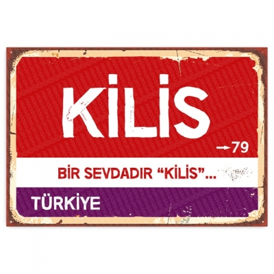 Kilis Retro Şehir Tabelası- ahşap retro poster