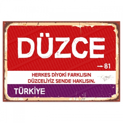 Düzce Retro Şehir Tabelası- ahşap retro poster