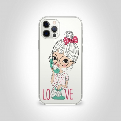 Love Telefonlu Kız Şeffaf Telefon Kılıfı