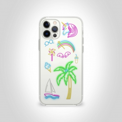Neon Tatil Simgeleri Şeffaf Telefon Kılıfı
