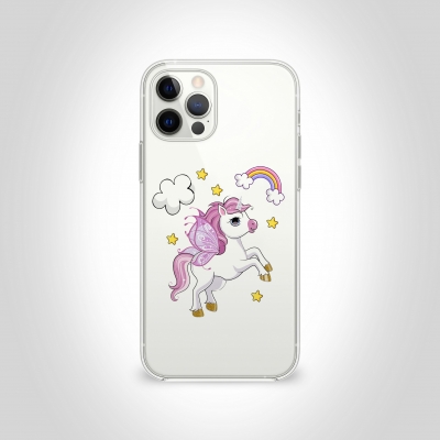 Tek Boynuzlu At Yaldızlı Şeffaf Telefon Kılıfı
