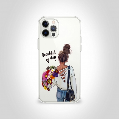 Güzel bir gün Çiçekli Kız Şeffaf Telefon Kılıfı