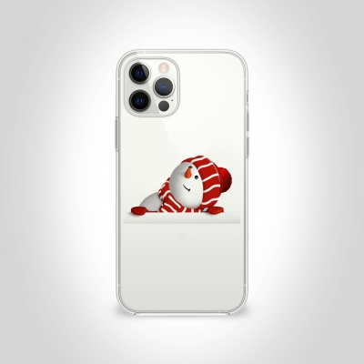 Kardan Adam Kırmızı Şapkalı Şeffaf Telefon Kılıfı