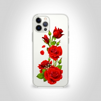 Kırmızı Gül Desenleri su damlalı Şeffaf Telefon Kılıfı