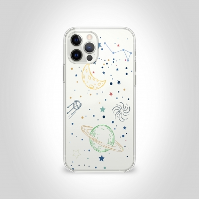 Uzay Ay Desenleri Çizgisel renkli Şeffaf Telefon Kılıfı